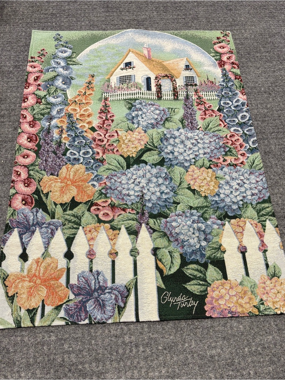 Charming Vintage English Garden Cottage Tapestry by Glynda Turley